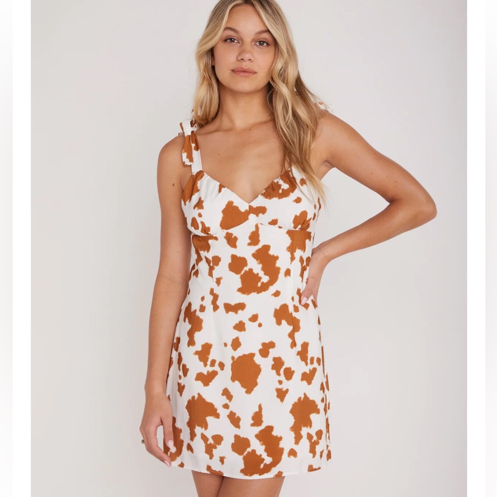 Cowgirl cow print mini tie dress Backyard Roses NWOT